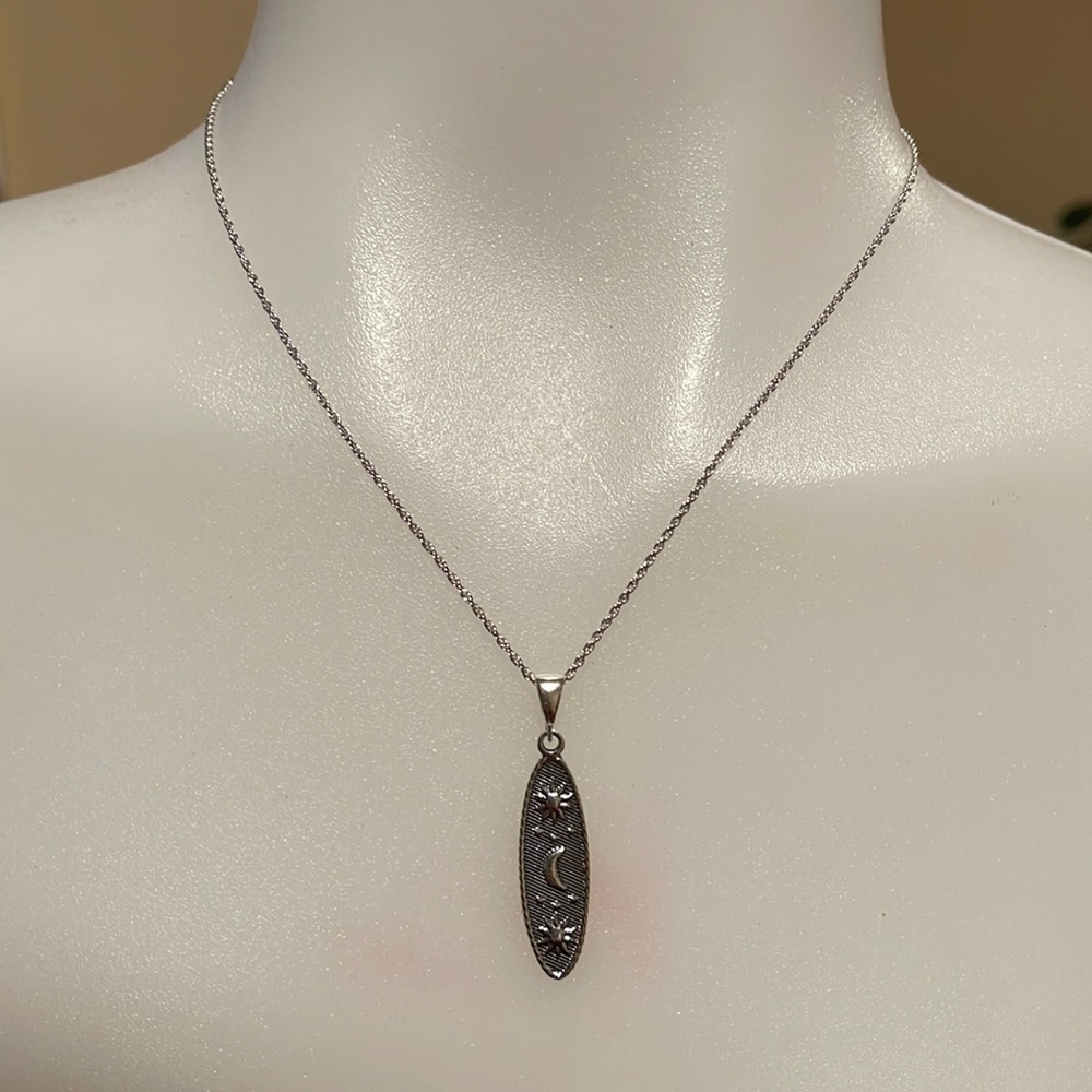 NWT 18” adjustable Sterling Silver Sun, crescent and Star pendant